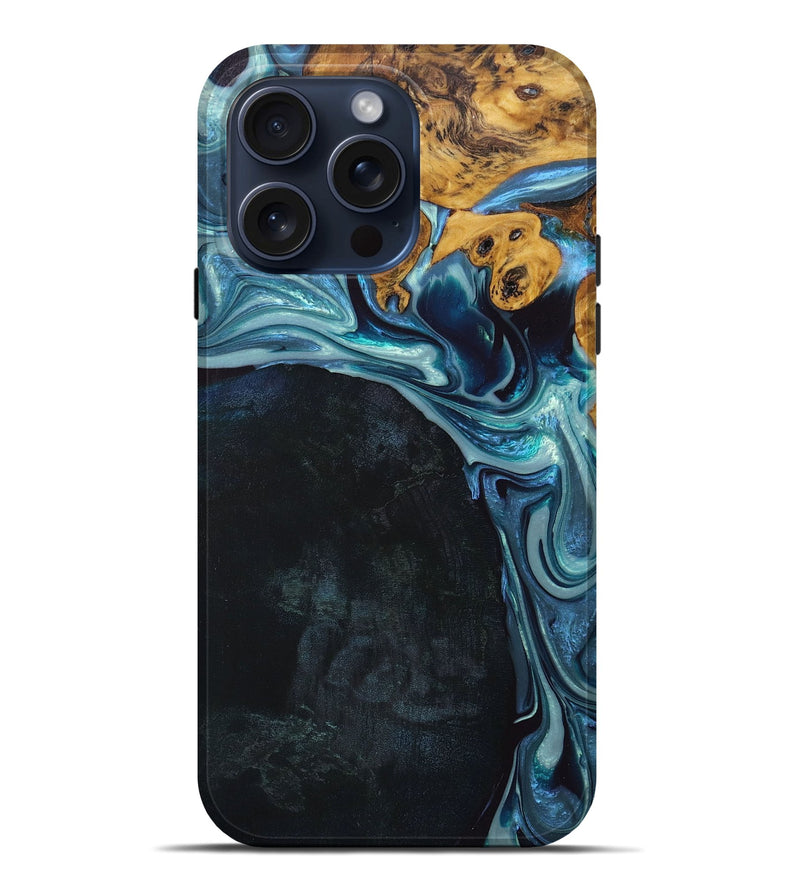 iPhone 15 Pro Max Wood+Resin Live Edge Phone Case - Toni (Blue, 669806)