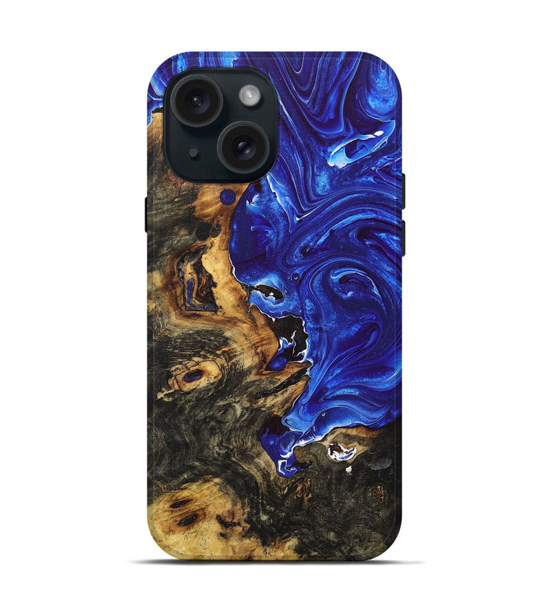 iPhone 15 Wood+Resin Live Edge Phone Case - Hallie (Blue, 669810)