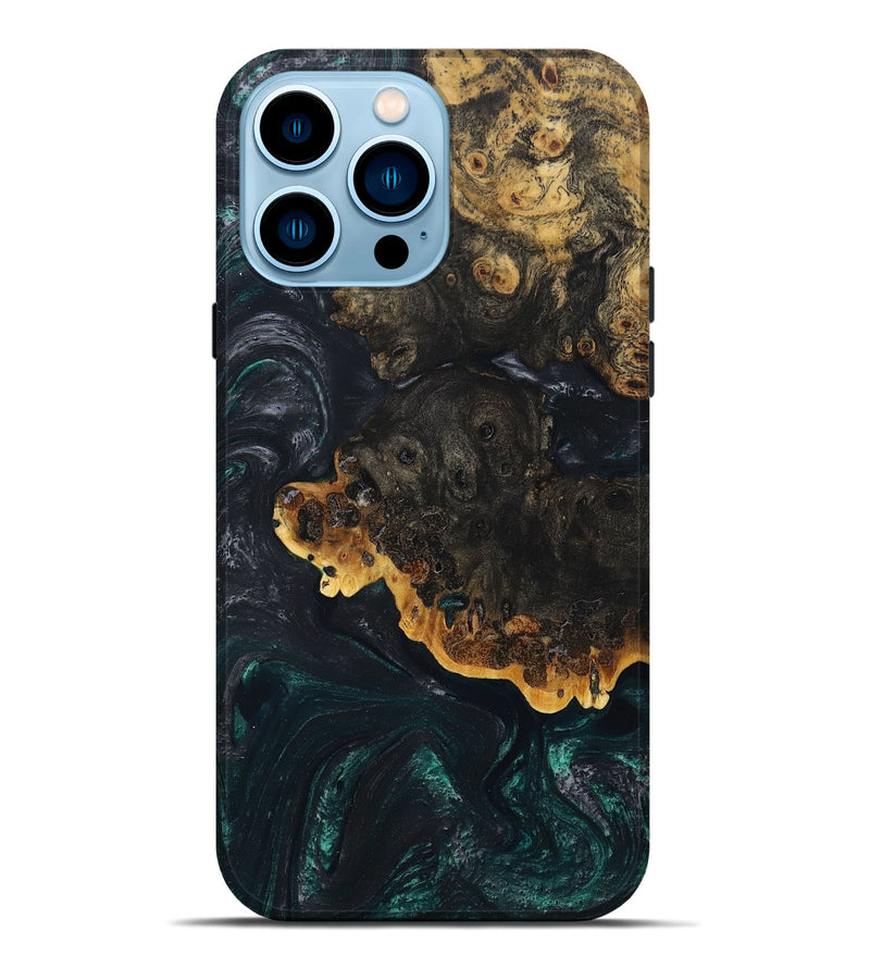 iPhone 14 Pro Max Wood+Resin Live Edge Phone Case - Deborah (Green, 669950)