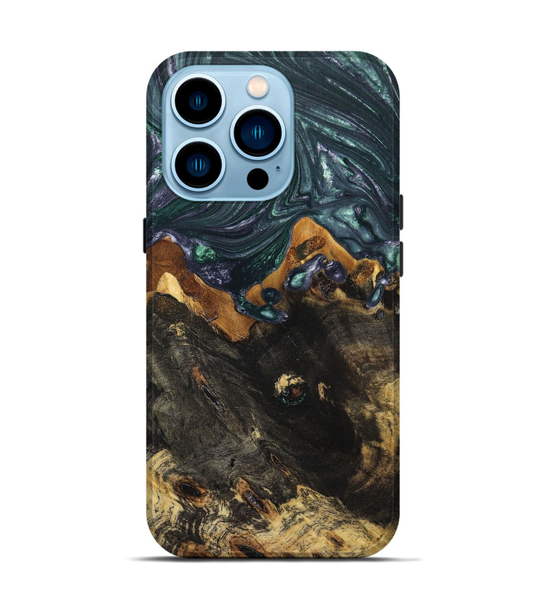 iPhone 14 Pro Wood+Resin Live Edge Phone Case - Wendi (Green, 669951)