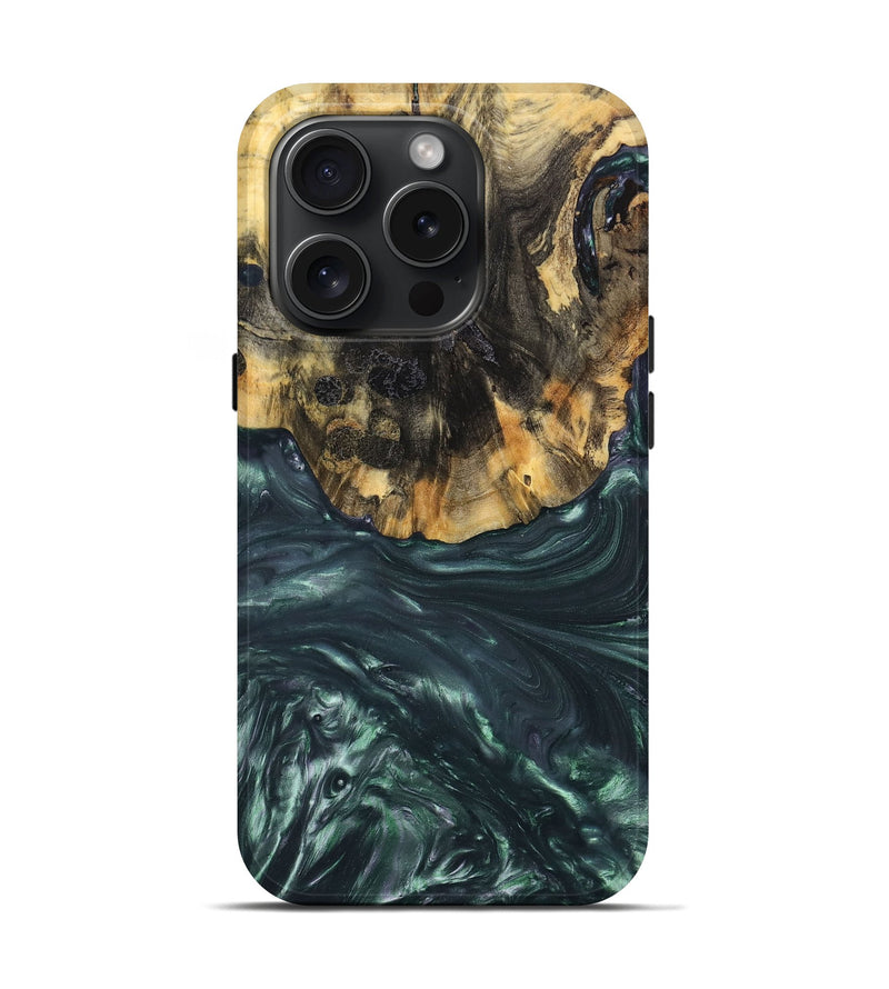 iPhone 15 Pro Wood+Resin Live Edge Phone Case - Laura (Green, 669952)