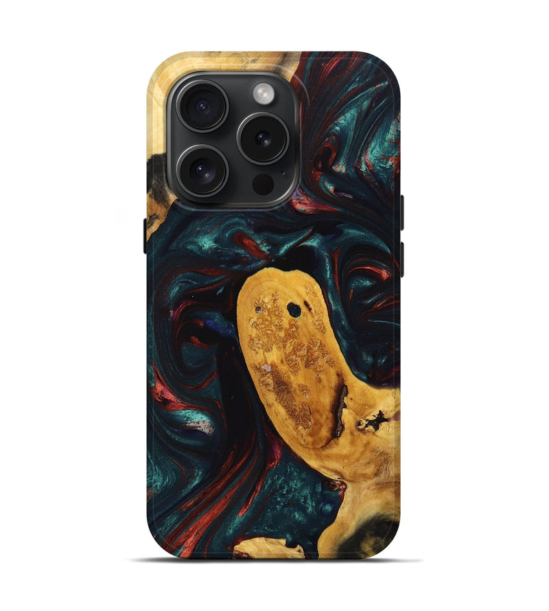 iPhone 15 Pro Wood+Resin Live Edge Phone Case - Eliza (Green, 669954)