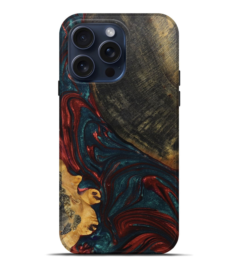 iPhone 15 Pro Max Wood+Resin Live Edge Phone Case - Dennis (Green, 669955)