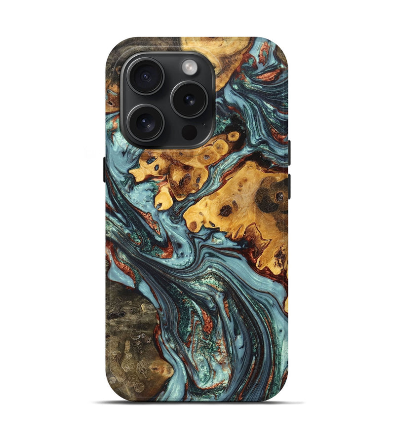 iPhone 15 Pro Wood+Resin Live Edge Phone Case - Nevaeh (Green, 669956)