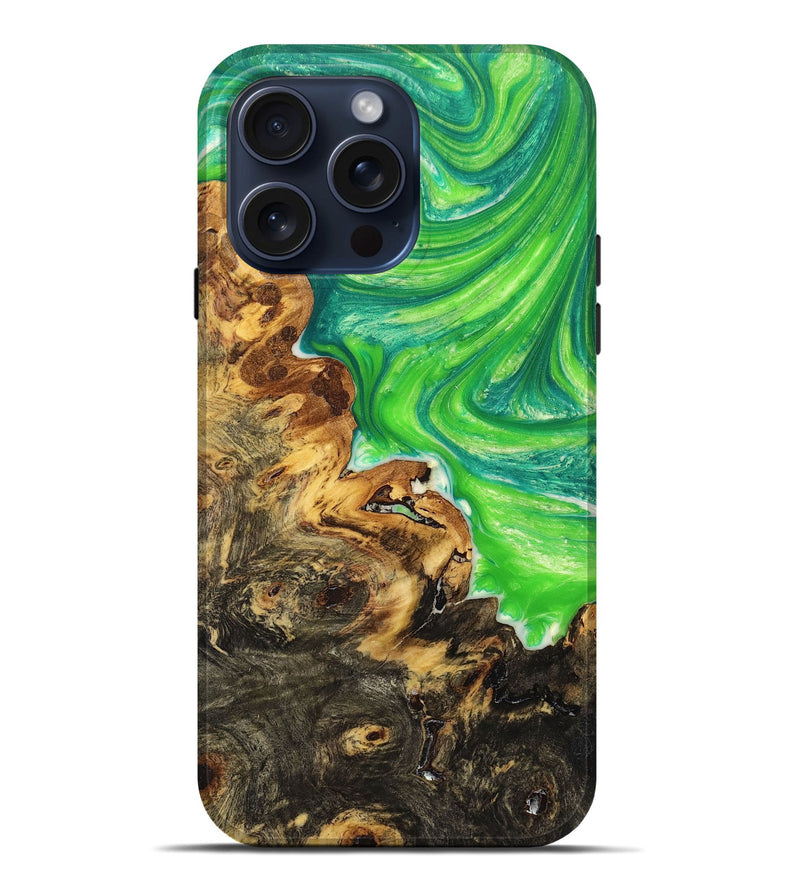 iPhone 15 Pro Max Wood+Resin Live Edge Phone Case - Ashton (Green, 669959)