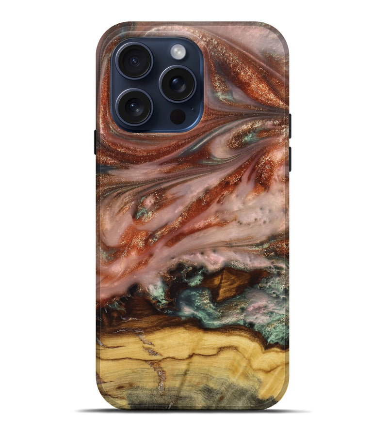 iPhone 15 Pro Max Wood+Resin Live Edge Phone Case - Cathleen (Green, 669960)