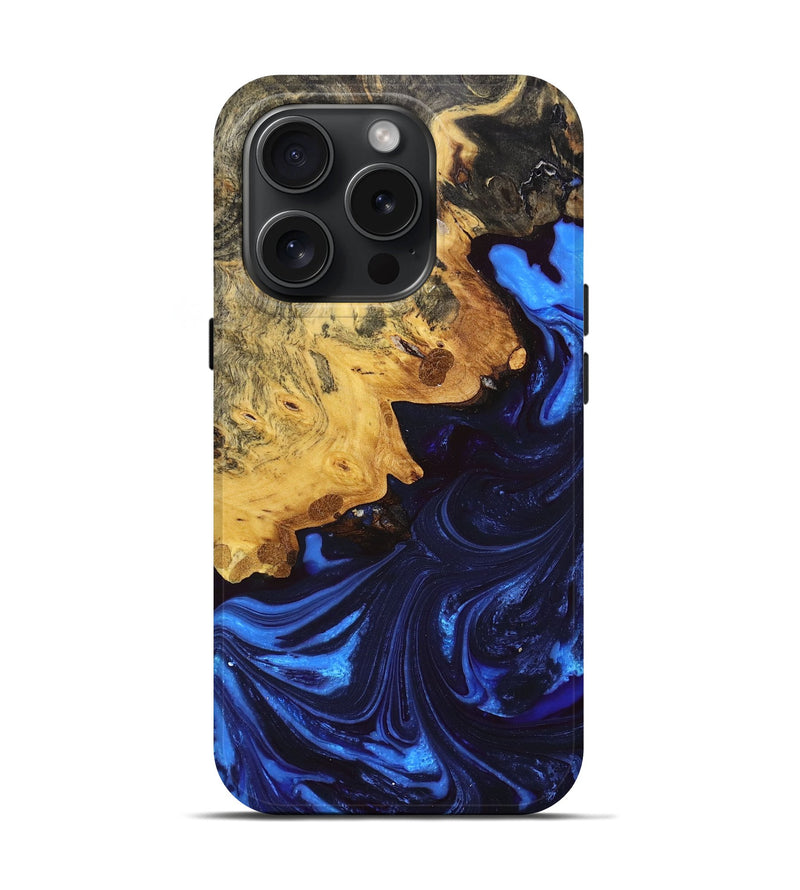iPhone 15 Pro Wood+Resin Live Edge Phone Case - Lane (Blue, 669962)