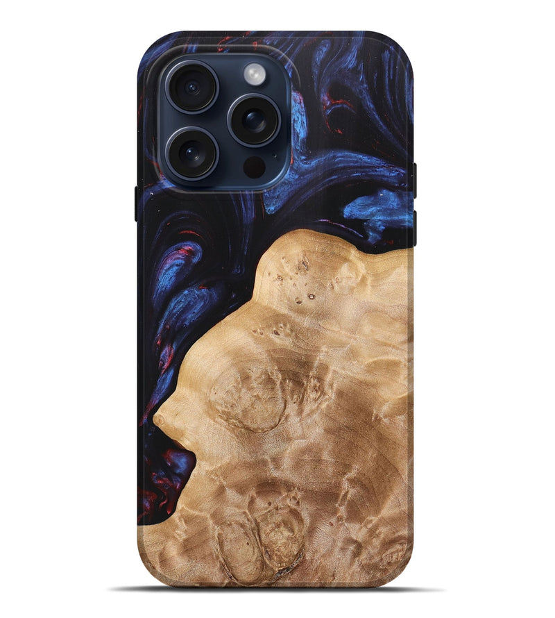 iPhone 15 Pro Max Wood+Resin Live Edge Phone Case - Mike (Blue, 669963)