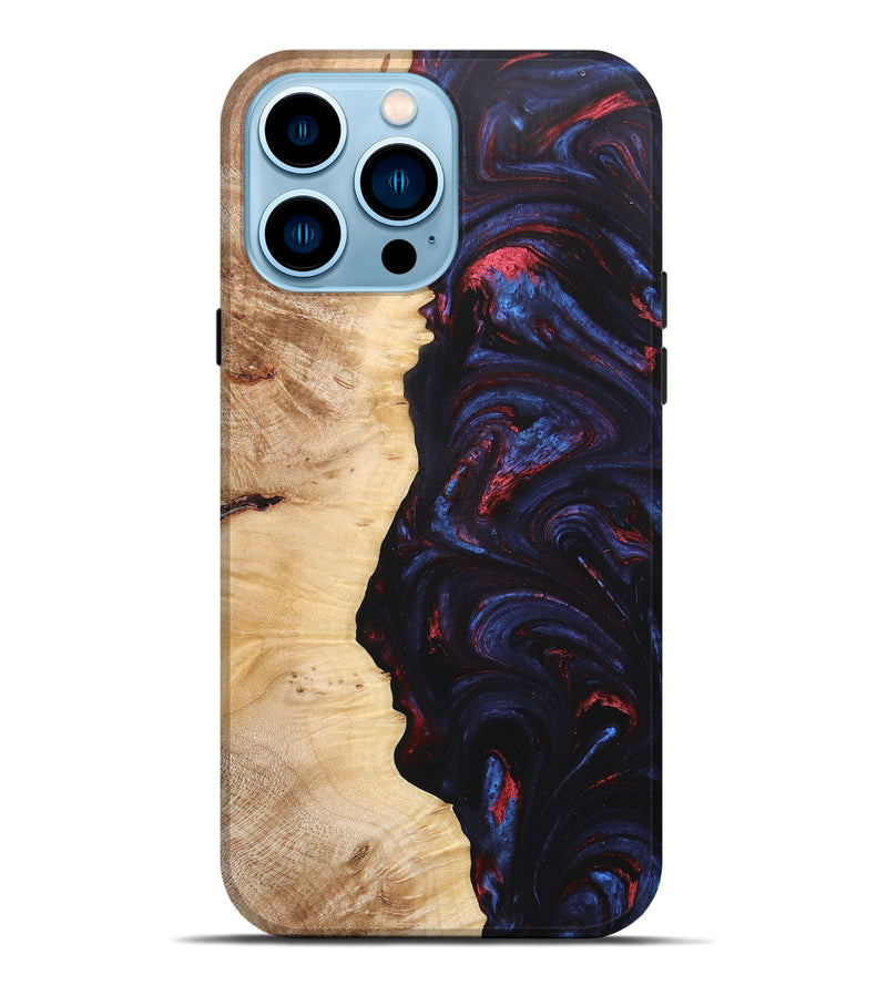 iPhone 14 Pro Max Wood+Resin Live Edge Phone Case - Gerald (Blue, 669964)