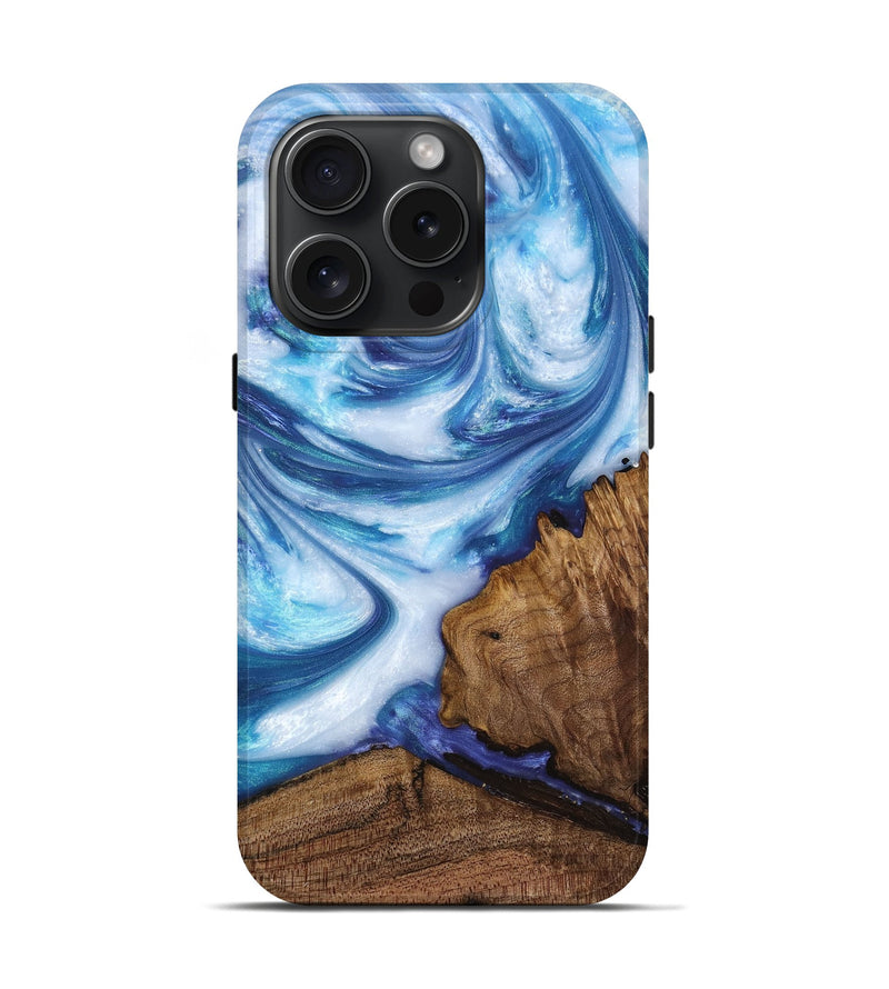 iPhone 15 Pro Wood+Resin Live Edge Phone Case - Sharon (Blue, 669969)