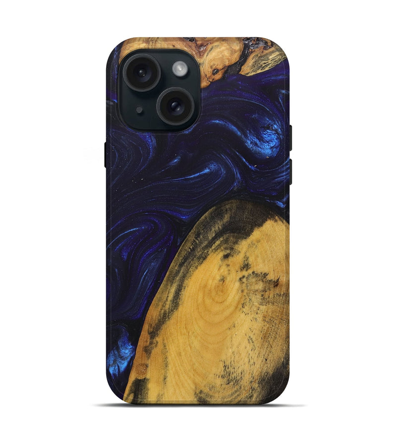 iPhone 15 Wood+Resin Live Edge Phone Case - Eula (Blue, 669971)