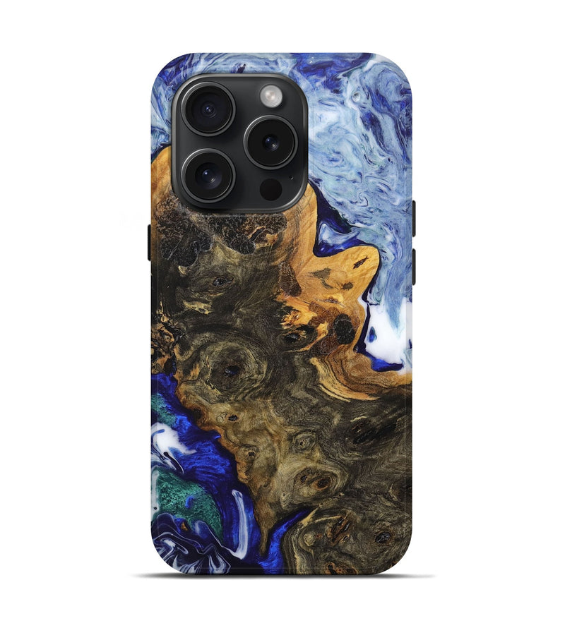 iPhone 15 Pro Wood+Resin Live Edge Phone Case - Damian (Blue, 669972)
