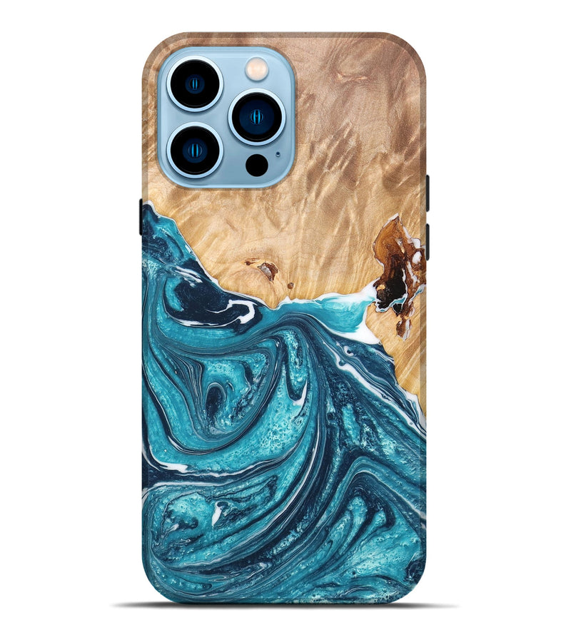 iPhone 14 Pro Max Wood+Resin Live Edge Phone Case - Genevieve (Blue, 669973)