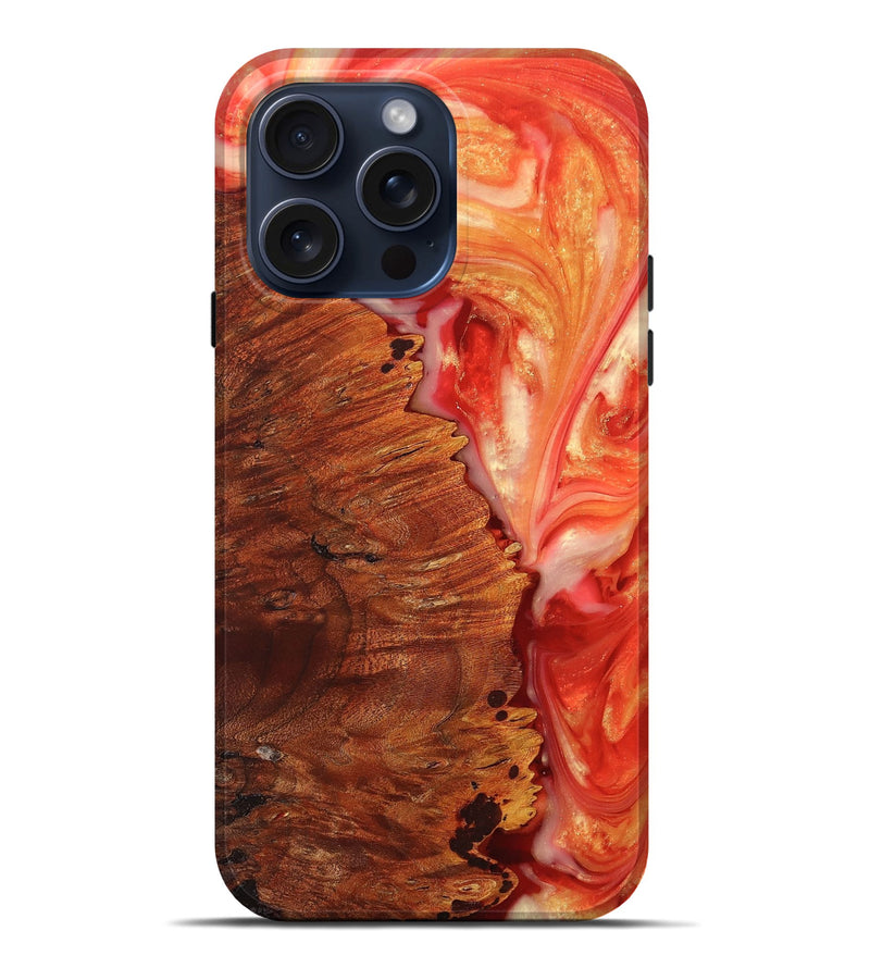iPhone 15 Pro Max Wood+Resin Live Edge Phone Case - Garrett (Red, 669983)