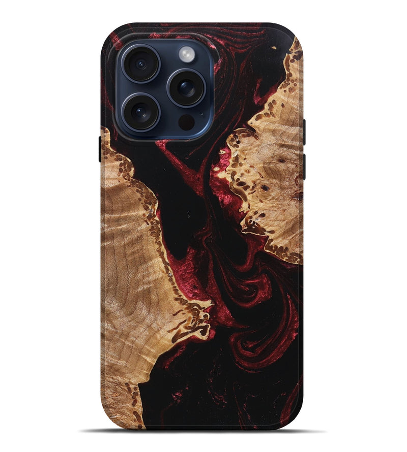 iPhone 15 Pro Max Wood+Resin Live Edge Phone Case - Nicolette (Red, 669984)
