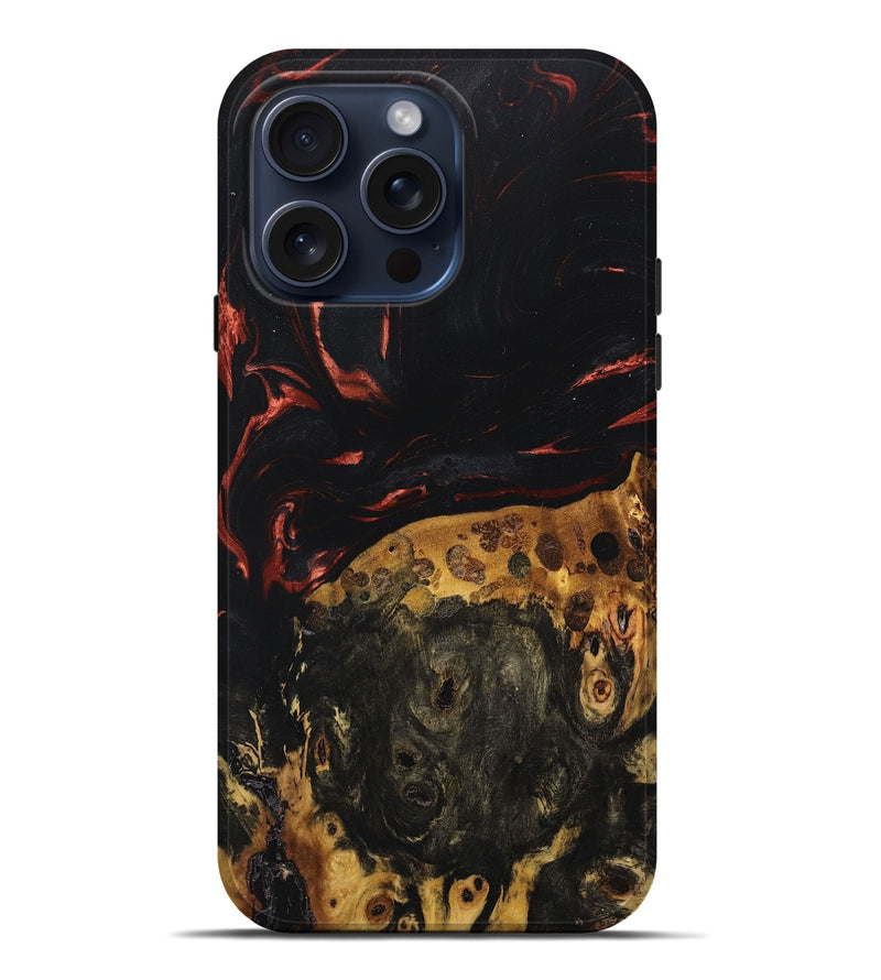 iPhone 15 Pro Max Wood+Resin Live Edge Phone Case - Tina (Red, 669985)