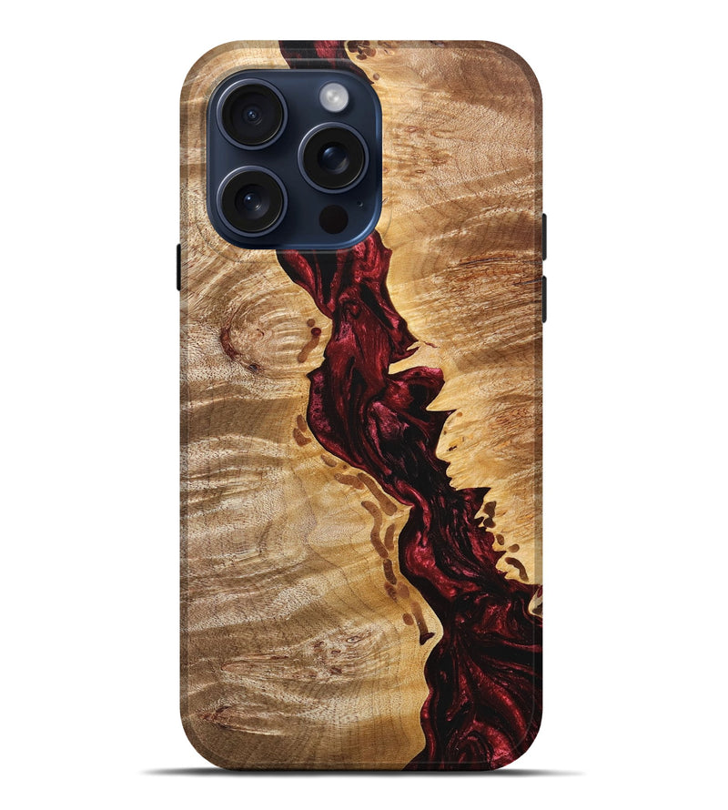 iPhone 15 Pro Max Wood+Resin Live Edge Phone Case - Latasha (Red, 669986)