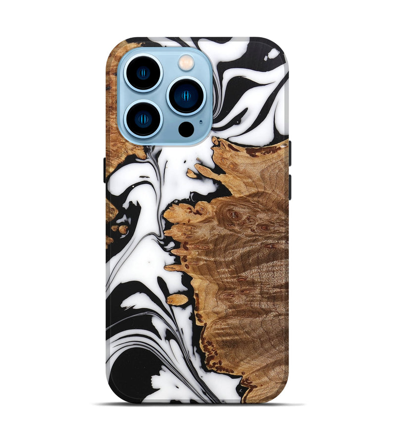 iPhone 14 Pro Wood+Resin Live Edge Phone Case - Charlotte (Black & White, 669991)