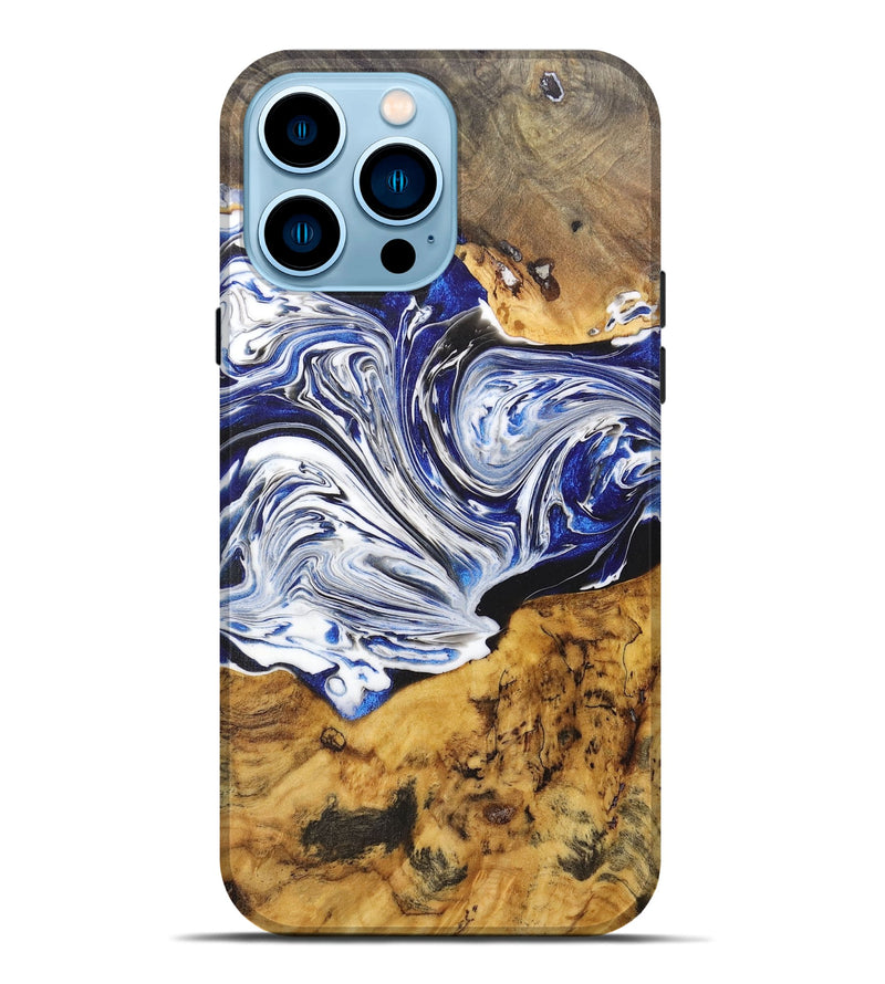 iPhone 14 Pro Max Wood+Resin Live Edge Phone Case - Beatrice (Blue, 670027)