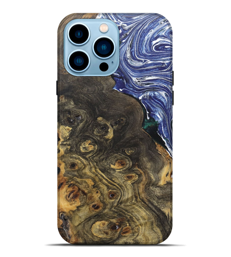 iPhone 14 Pro Max Wood+Resin Live Edge Phone Case - Eunice (Blue, 670032)