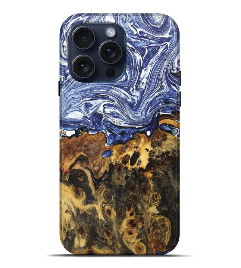iPhone 15 Pro Max Wood+Resin Live Edge Phone Case - Kira (Blue, 670033)