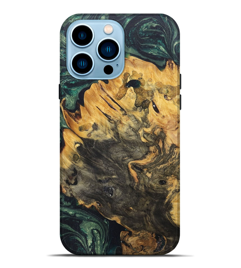 iPhone 14 Pro Max Wood+Resin Live Edge Phone Case - Brenden (Green, 670034)