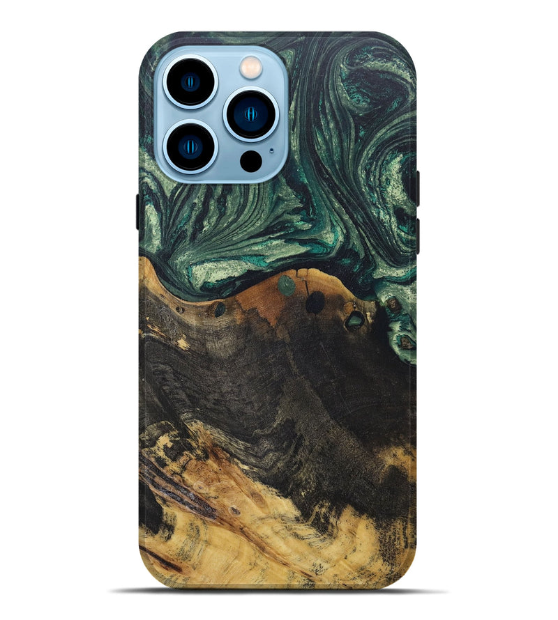 iPhone 14 Pro Max Wood+Resin Live Edge Phone Case - Hope (Green, 670036)