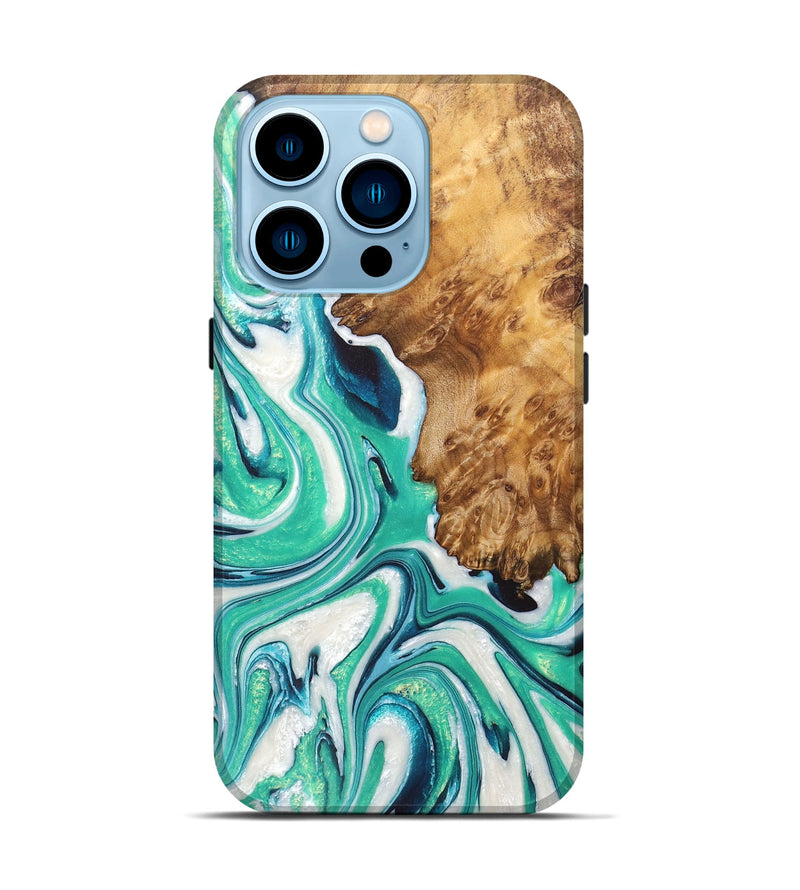 iPhone 14 Pro Wood+Resin Live Edge Phone Case - Greyson (Green, 670038)