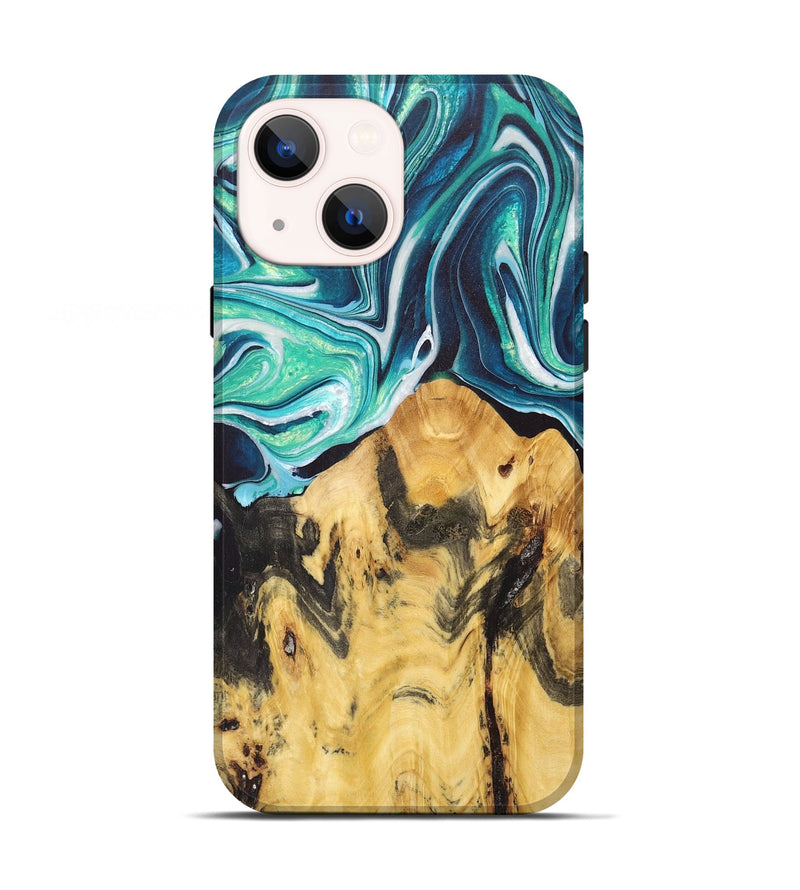 iPhone 13 Wood+Resin Live Edge Phone Case - Ebony (Green, 670047)
