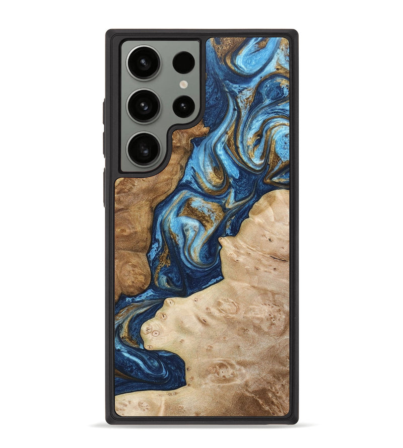 Galaxy S23 Ultra Wood+Resin Phone Case - Jaiden (Teal & Gold, 670125)