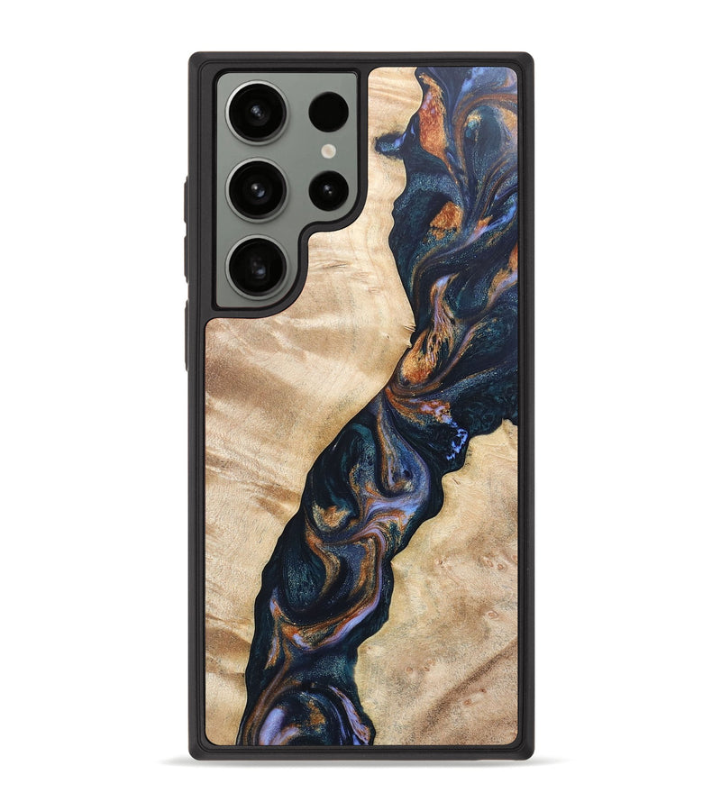 Galaxy S23 Ultra Wood+Resin Phone Case - Ellie (Teal & Gold, 670143)