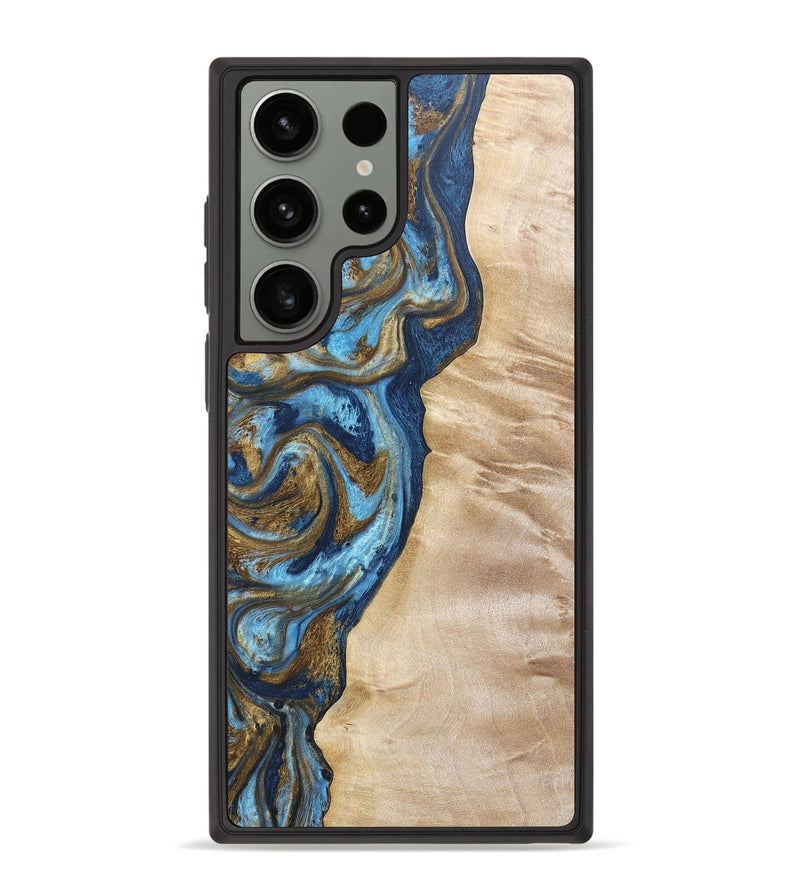 Galaxy S23 Ultra Wood+Resin Phone Case - Trey (Teal & Gold, 670153)