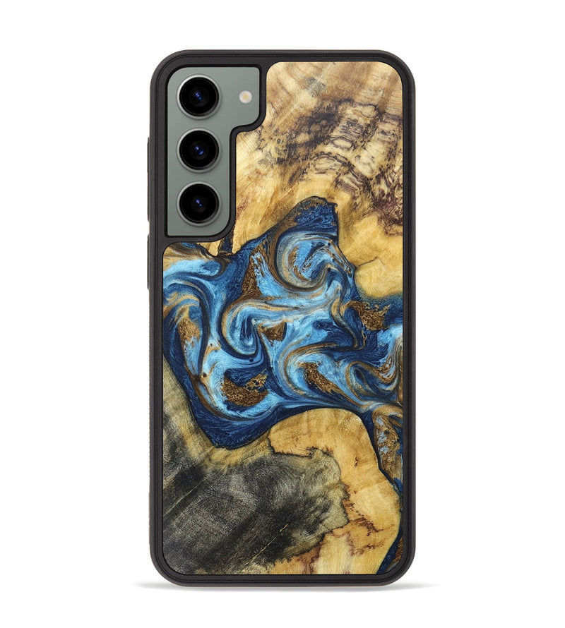 Galaxy S23 Plus Wood+Resin Phone Case - Nataly (Teal & Gold, 670154)