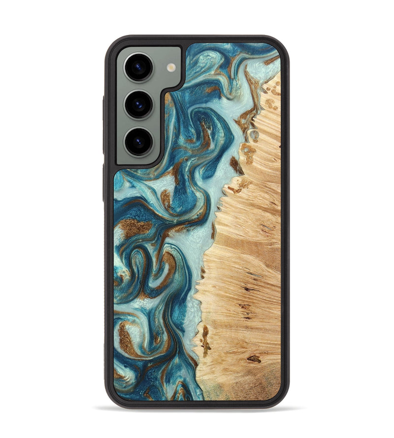 Galaxy S23 Plus Wood+Resin Phone Case - Remi (Teal & Gold, 670314)