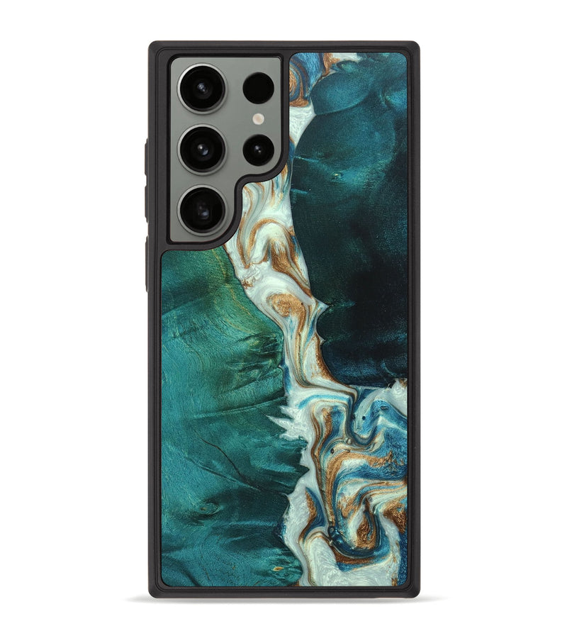 Galaxy S23 Ultra Wood+Resin Phone Case - Finn (Teal & Gold, 670320)
