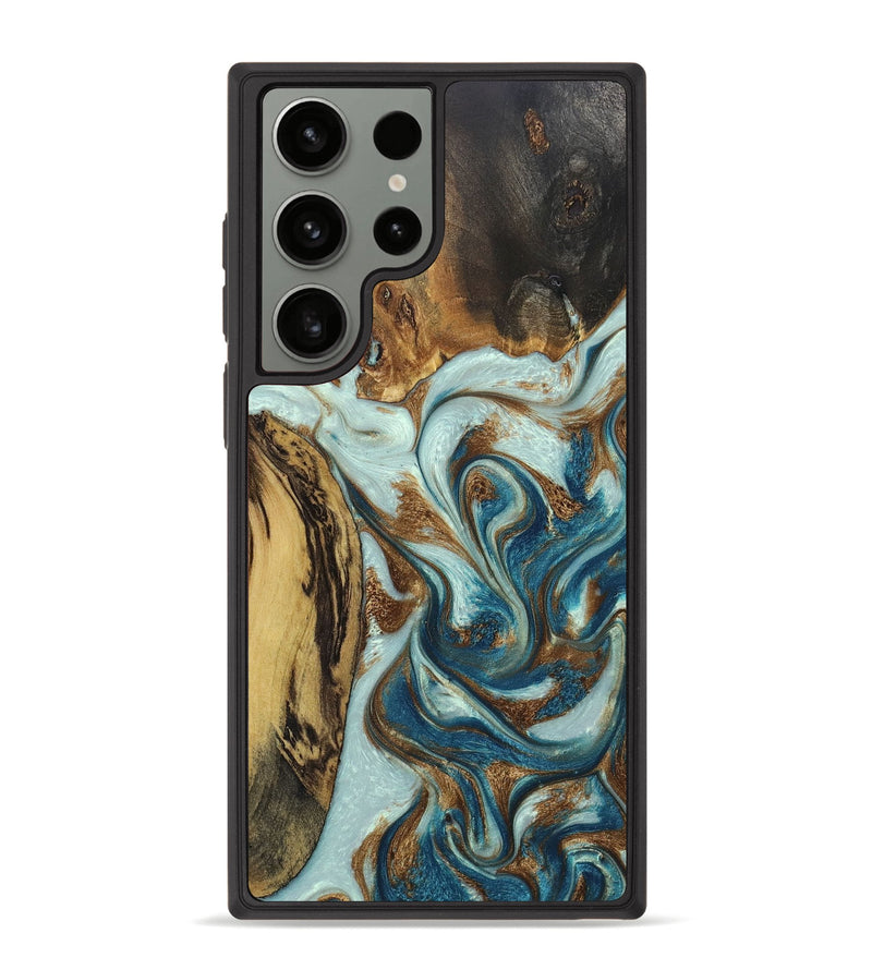 Galaxy S23 Ultra Wood+Resin Phone Case - Joan (Teal & Gold, 670326)