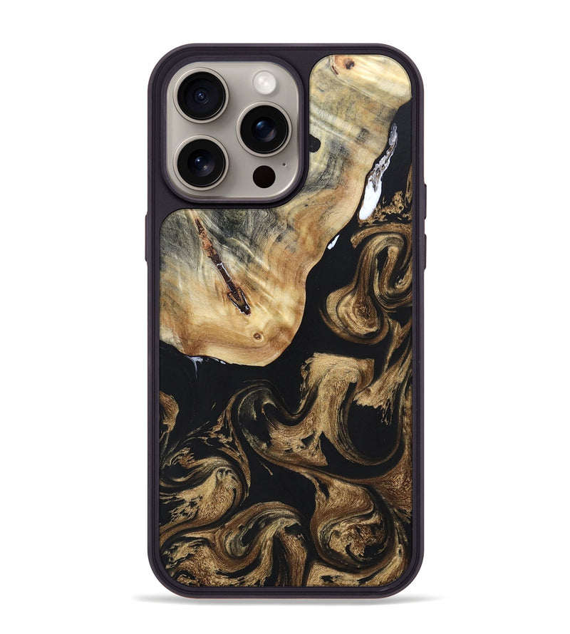 iPhone 15 Pro Max Wood+Resin Phone Case - Susan (Black & White, 670342)