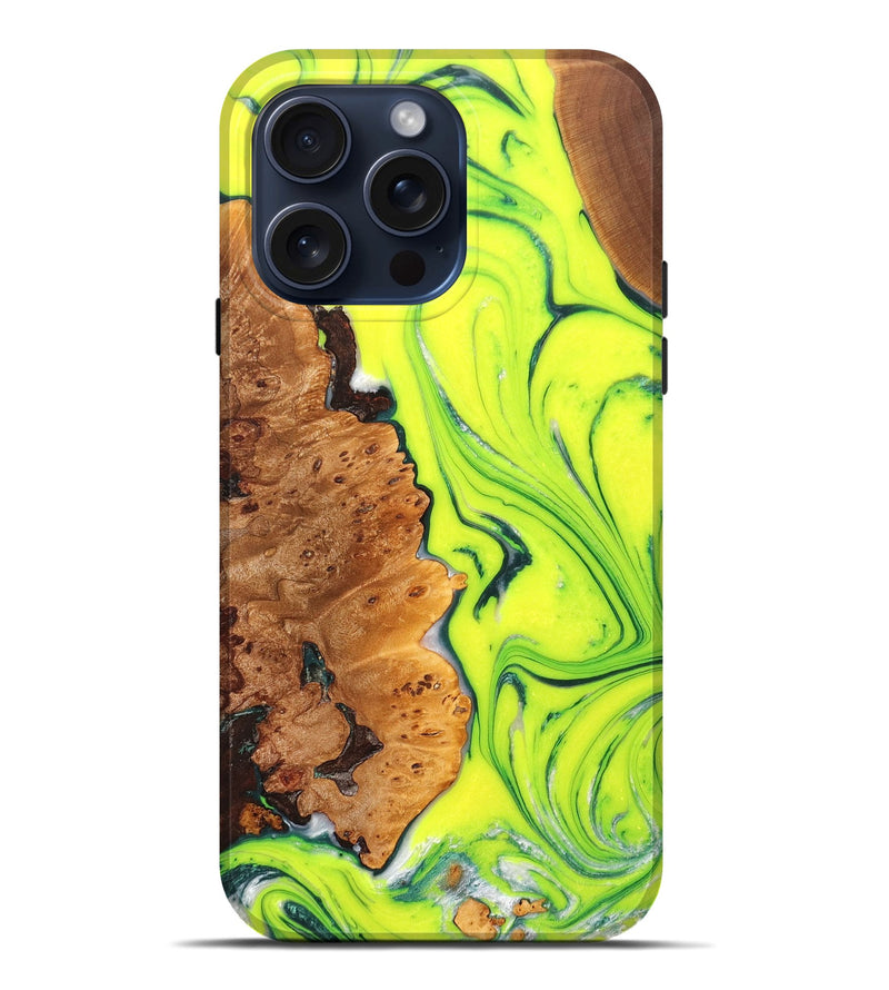 iPhone 15 Pro Max Wood+Resin Live Edge Phone Case - Perry (Green, 670513)