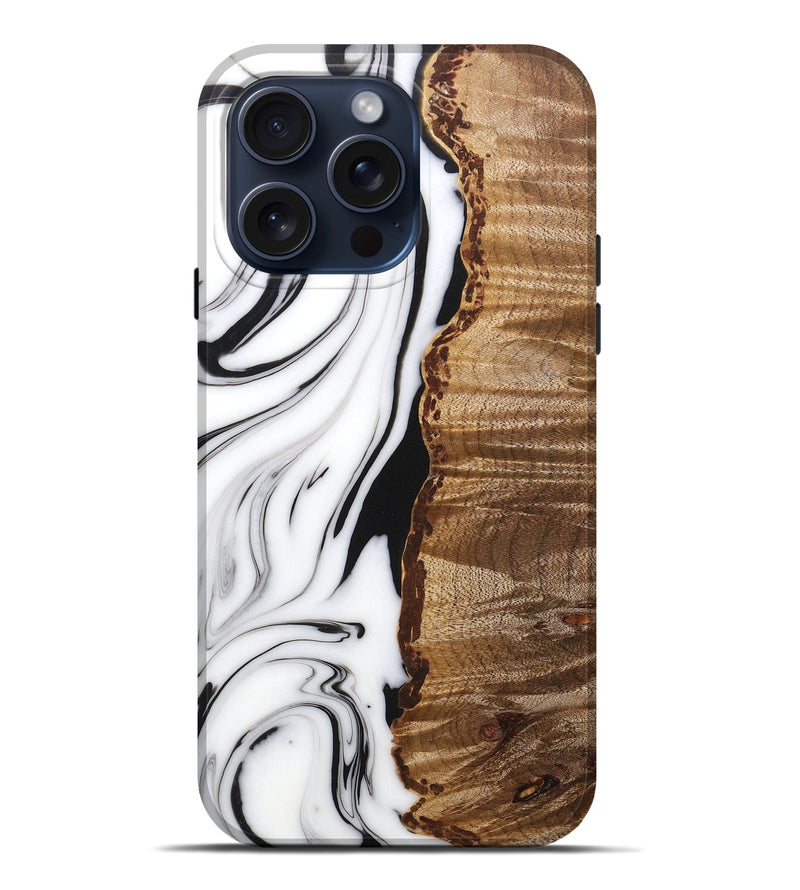 iPhone 15 Pro Max Wood+Resin Live Edge Phone Case - Allen (Black & White, 670533)