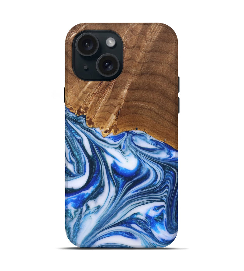 iPhone 15 Wood+Resin Live Edge Phone Case - Ronald (Blue, 670536)