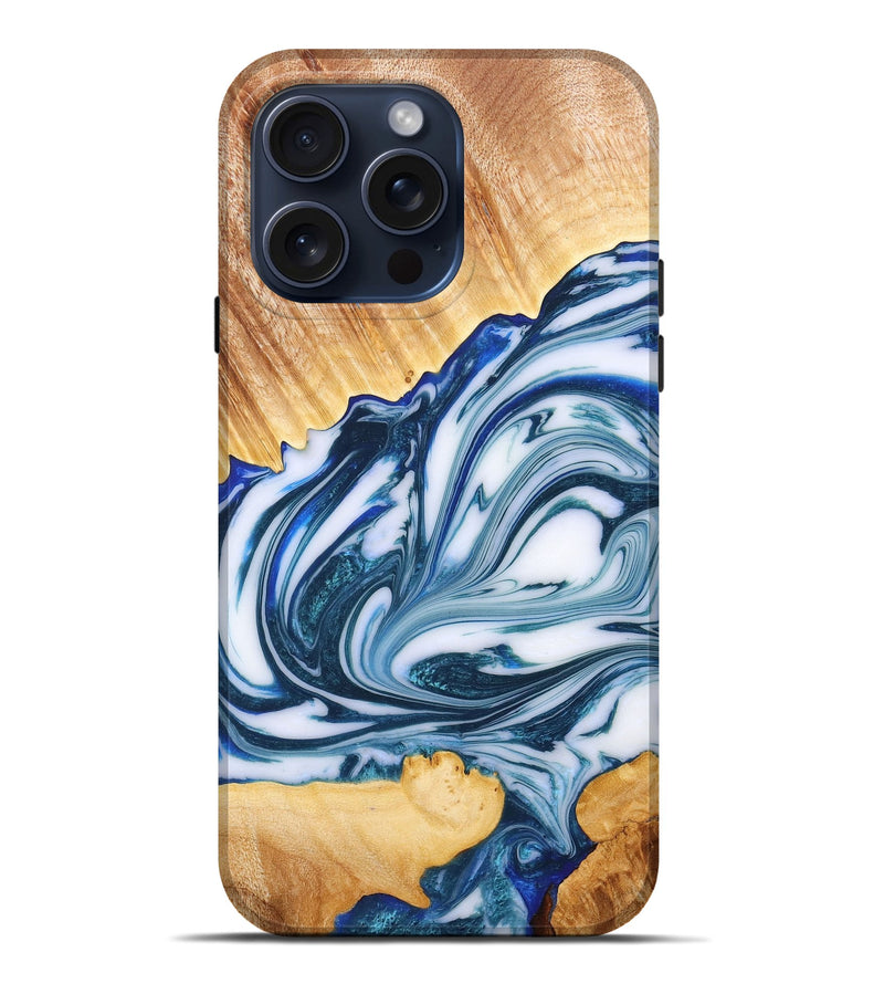iPhone 15 Pro Max Wood+Resin Live Edge Phone Case - Madison (Blue, 670537)