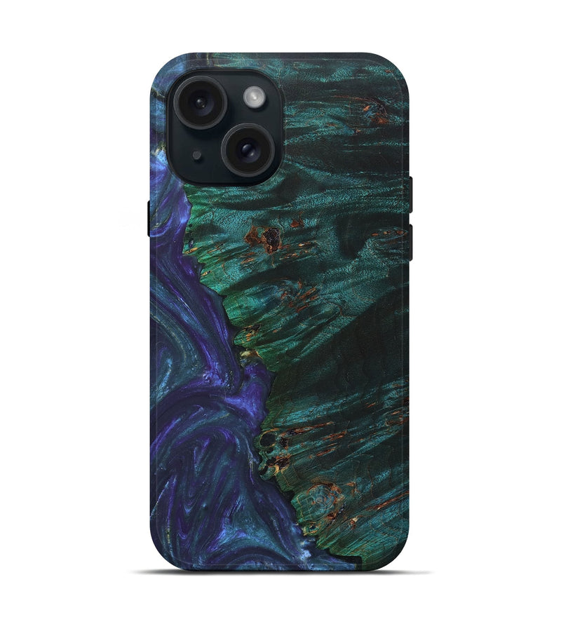 iPhone 15 Wood+Resin Live Edge Phone Case - Helen (Purple, 670539)