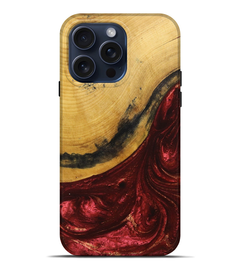 iPhone 15 Pro Max Wood+Resin Live Edge Phone Case - Andrew (Red, 670540)