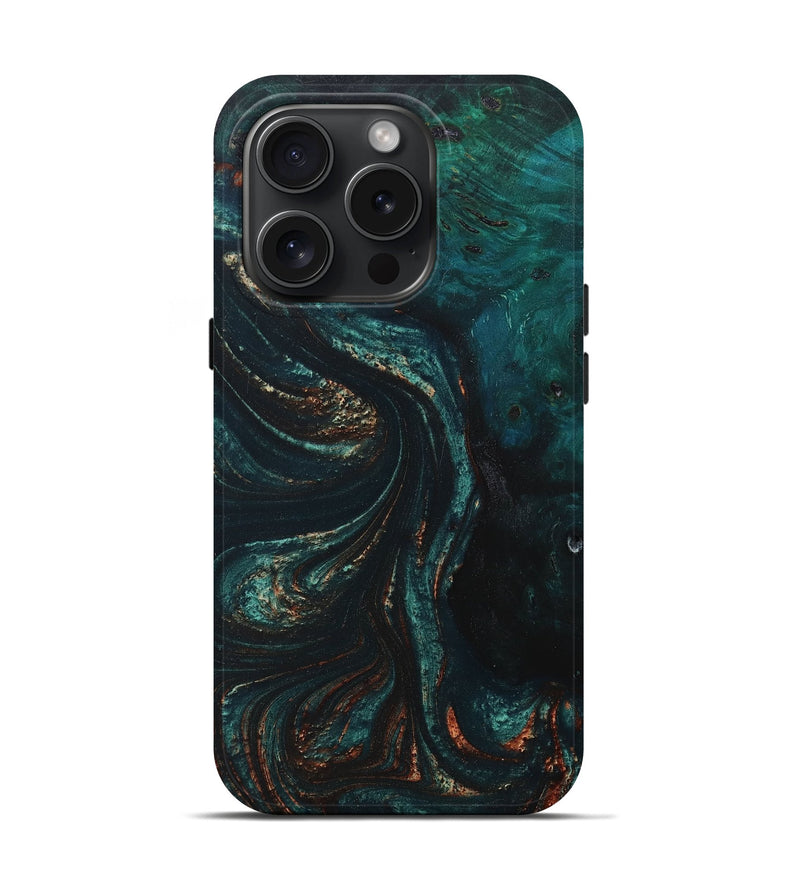 iPhone 15 Pro Wood+Resin Live Edge Phone Case - Emersyn (Green, 670541)
