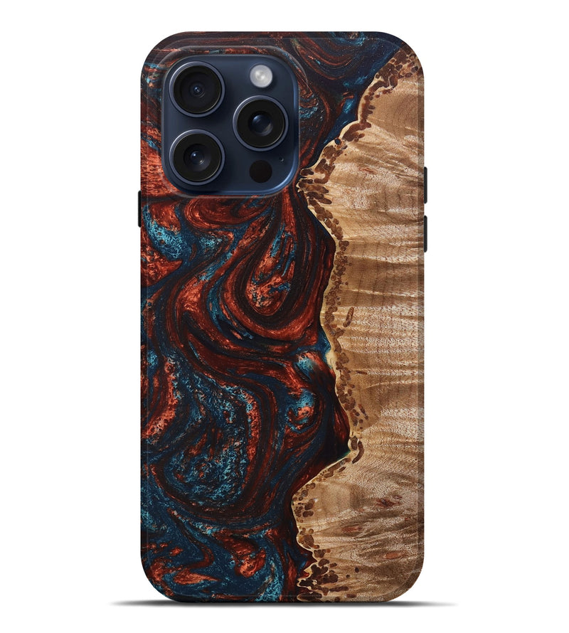 iPhone 15 Pro Max Wood+Resin Live Edge Phone Case - Wyatt (Teal & Gold, 670542)
