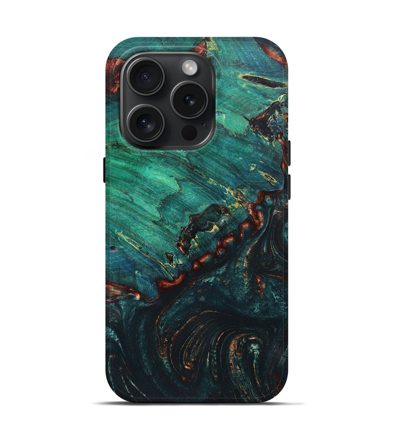 iPhone 15 Pro Wood+Resin Live Edge Phone Case - Jeannine (Green, 670546)
