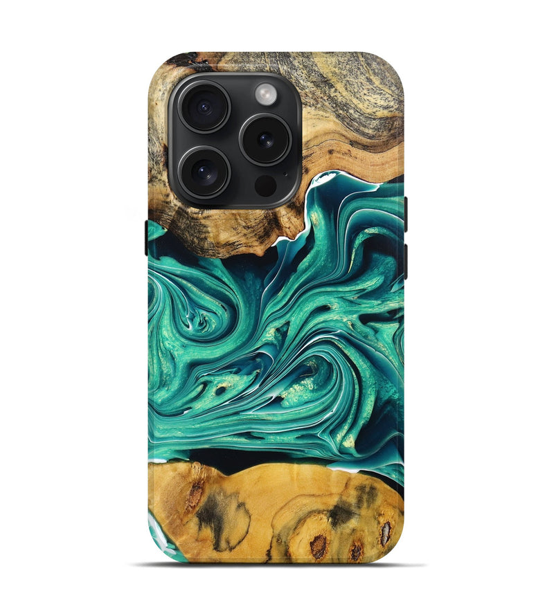 iPhone 15 Pro Wood+Resin Live Edge Phone Case - Anthony (Green, 670678)