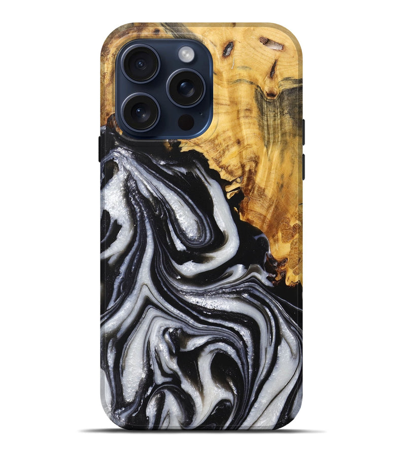 iPhone 15 Pro Max Wood+Resin Live Edge Phone Case - Emmett (Black & White, 670803)