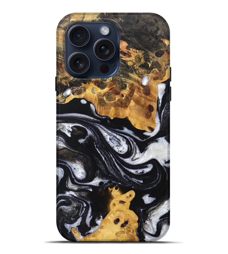 iPhone 15 Pro Max Wood+Resin Live Edge Phone Case - Aidan (Black & White, 670804)