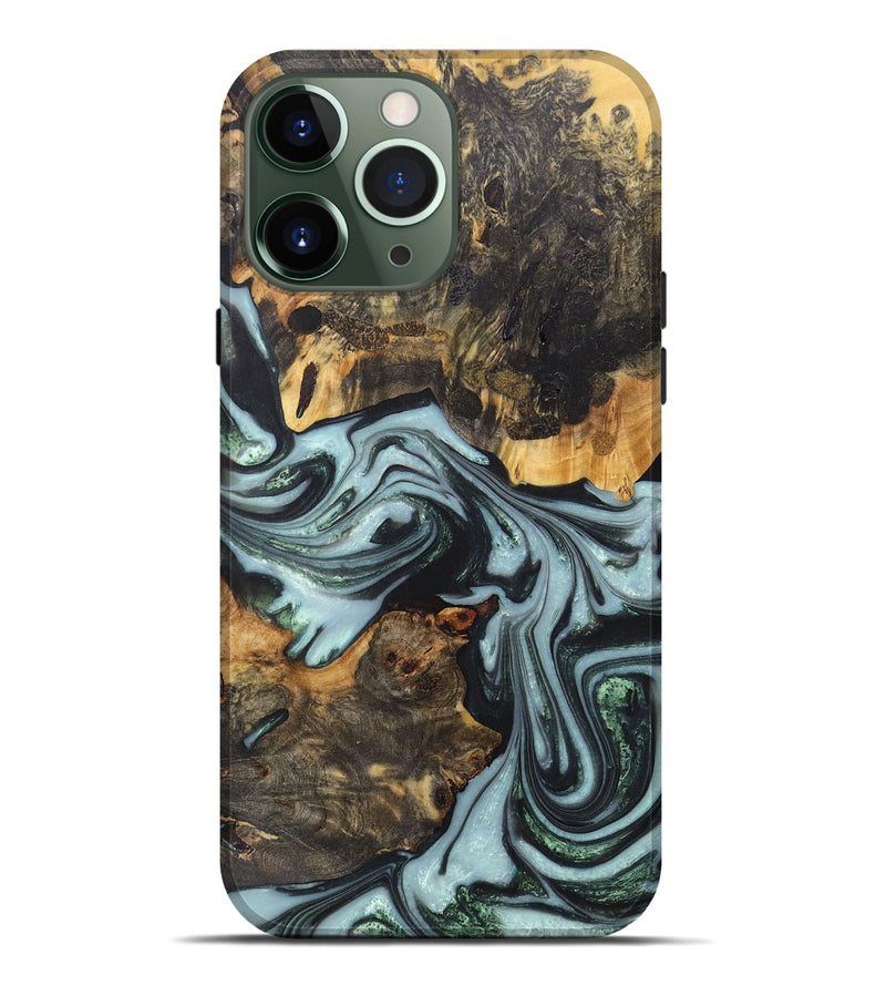 iPhone 13 Pro Max Wood+Resin Live Edge Phone Case - Therese (Green, 670808)
